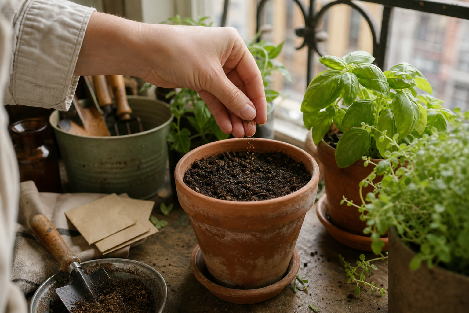 Growing Herbs in Containers: A Beginner's Windowsill Kit — sow basil