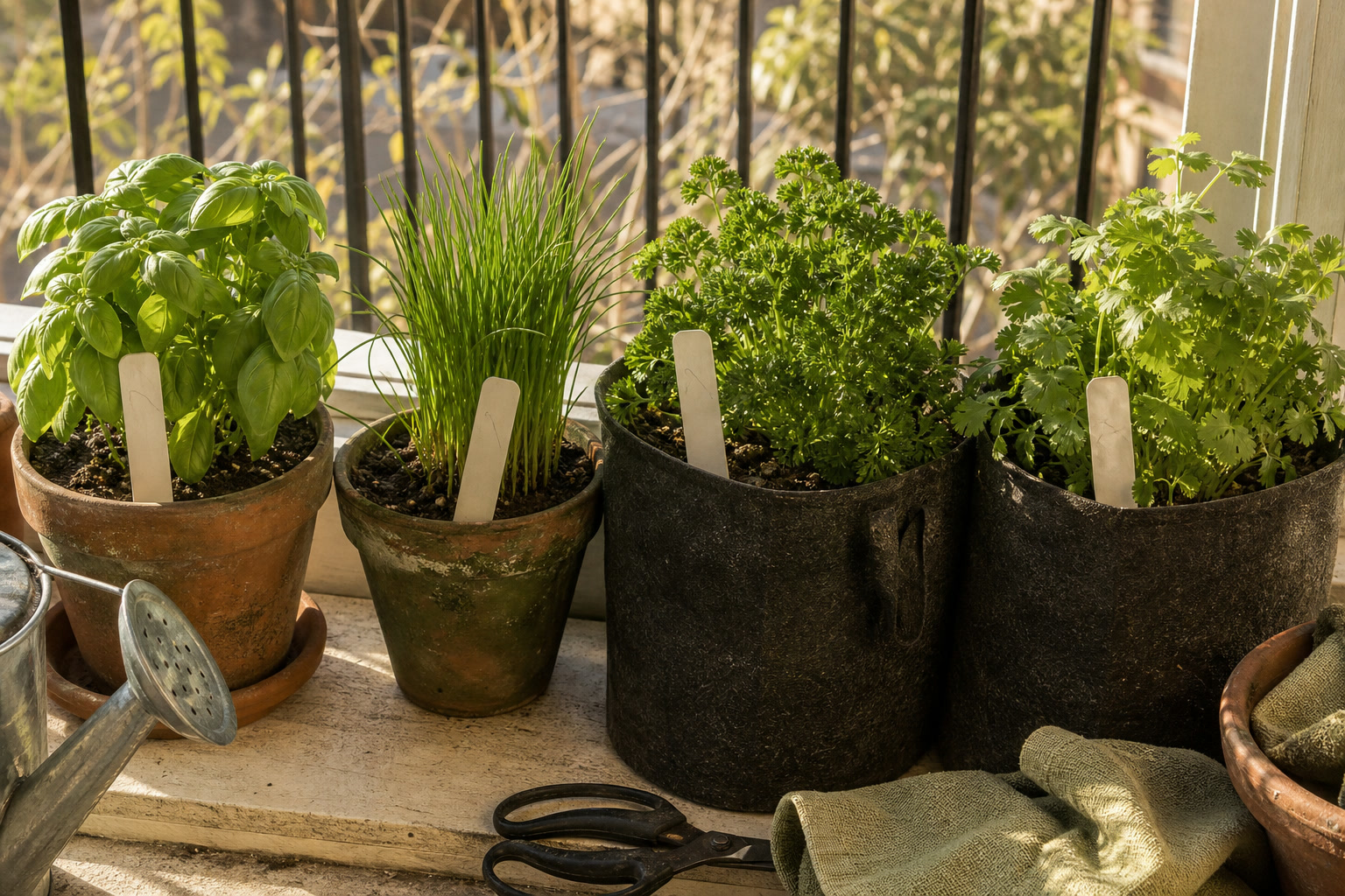 Growing Herbs in Containers: A Beginner's Windowsill Kit — labeled pots