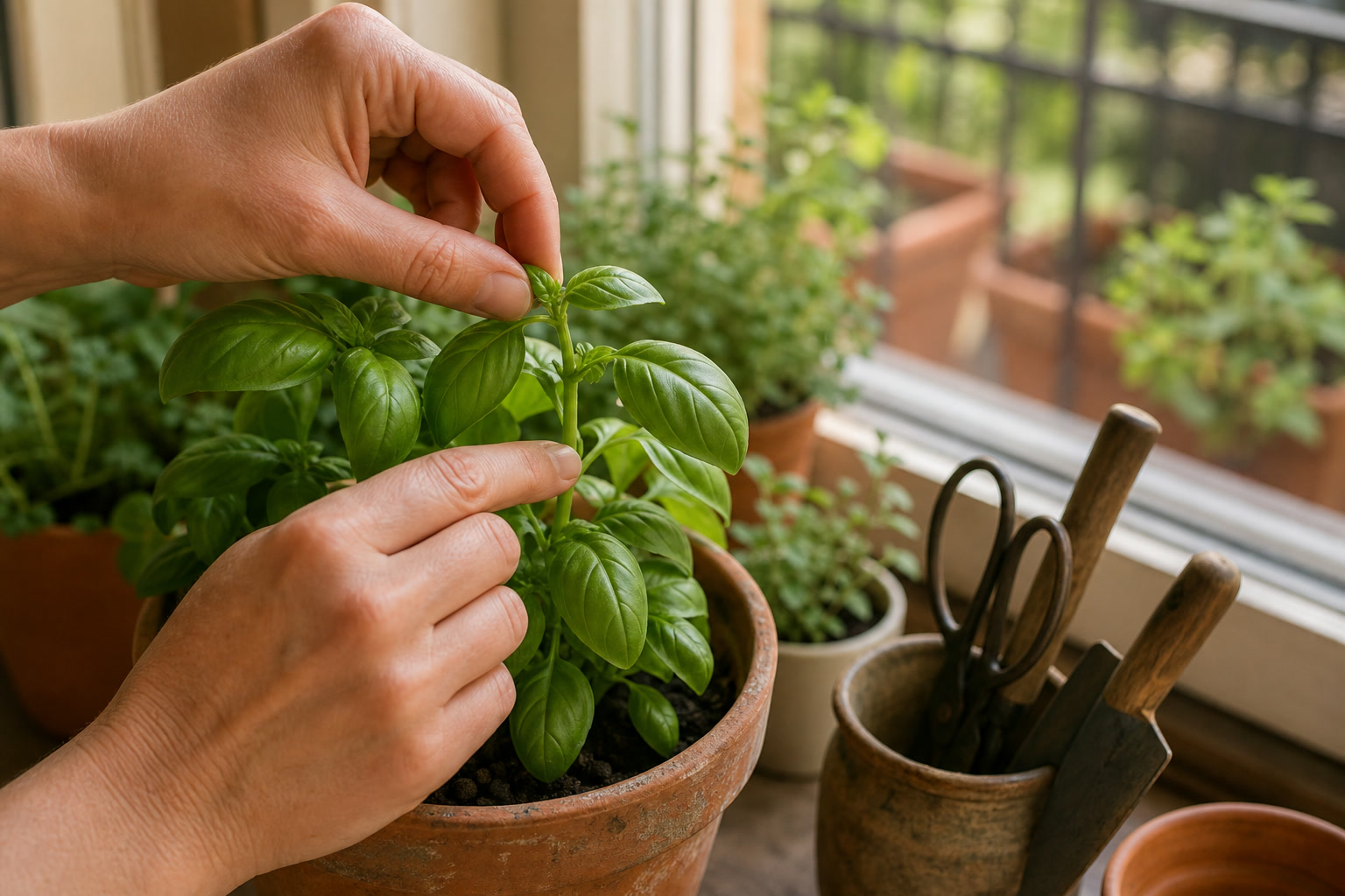 Growing Herbs in Containers: A Beginner's Windowsill Kit — pinch basil