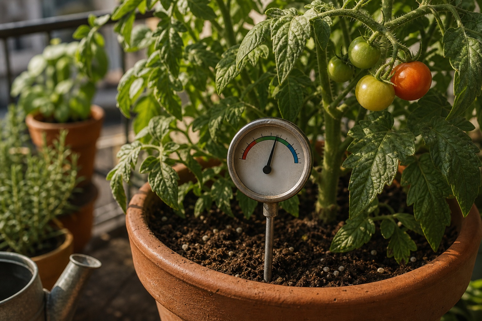 How to Grow Tomatoes in Containers on a Small Balcony — moisture meter