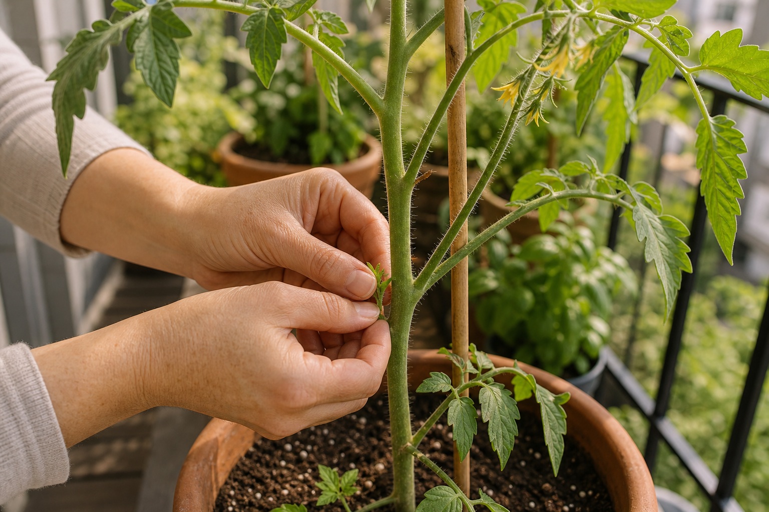 How to Grow Tomatoes in Containers on a Small Balcony — pinch sucker
