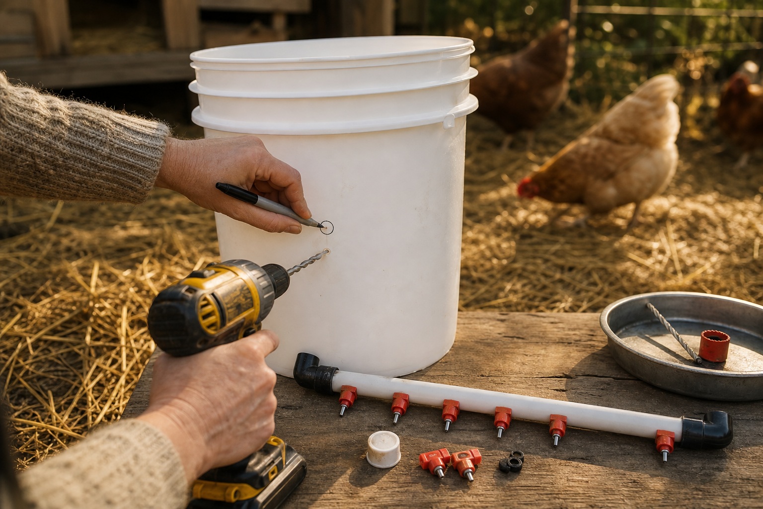 How to Make a DIY Chicken Bucket Waterer (Step by Step) — drill