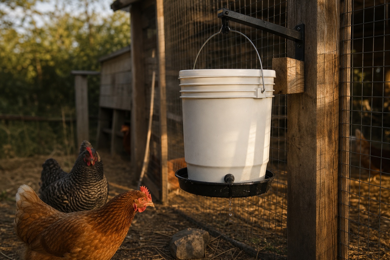 How to Make a DIY Chicken Bucket Waterer (Step by Step) — hung bucket