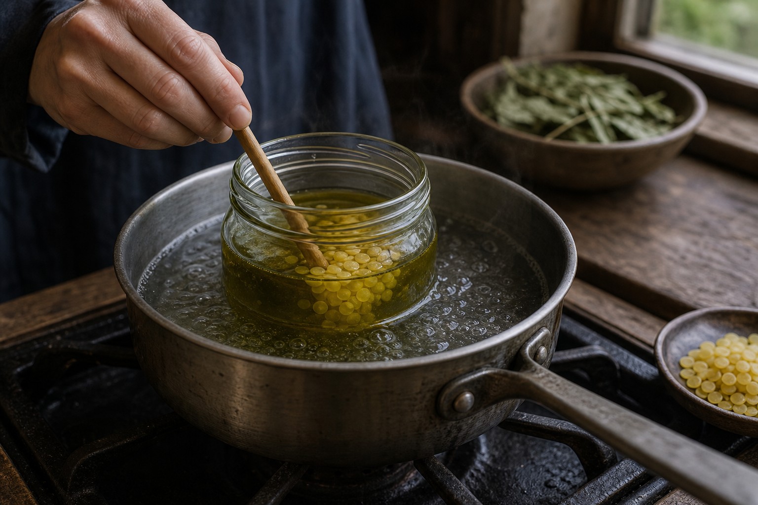 How to Make Your First Herbal Salve, Step by Step — melt beeswax