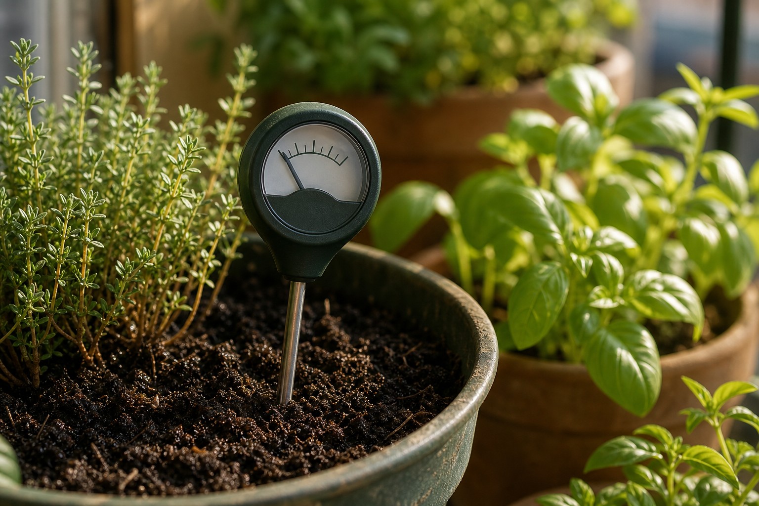 Keep Container Plants Alive Through a Summer Heat Wave — moisture meter