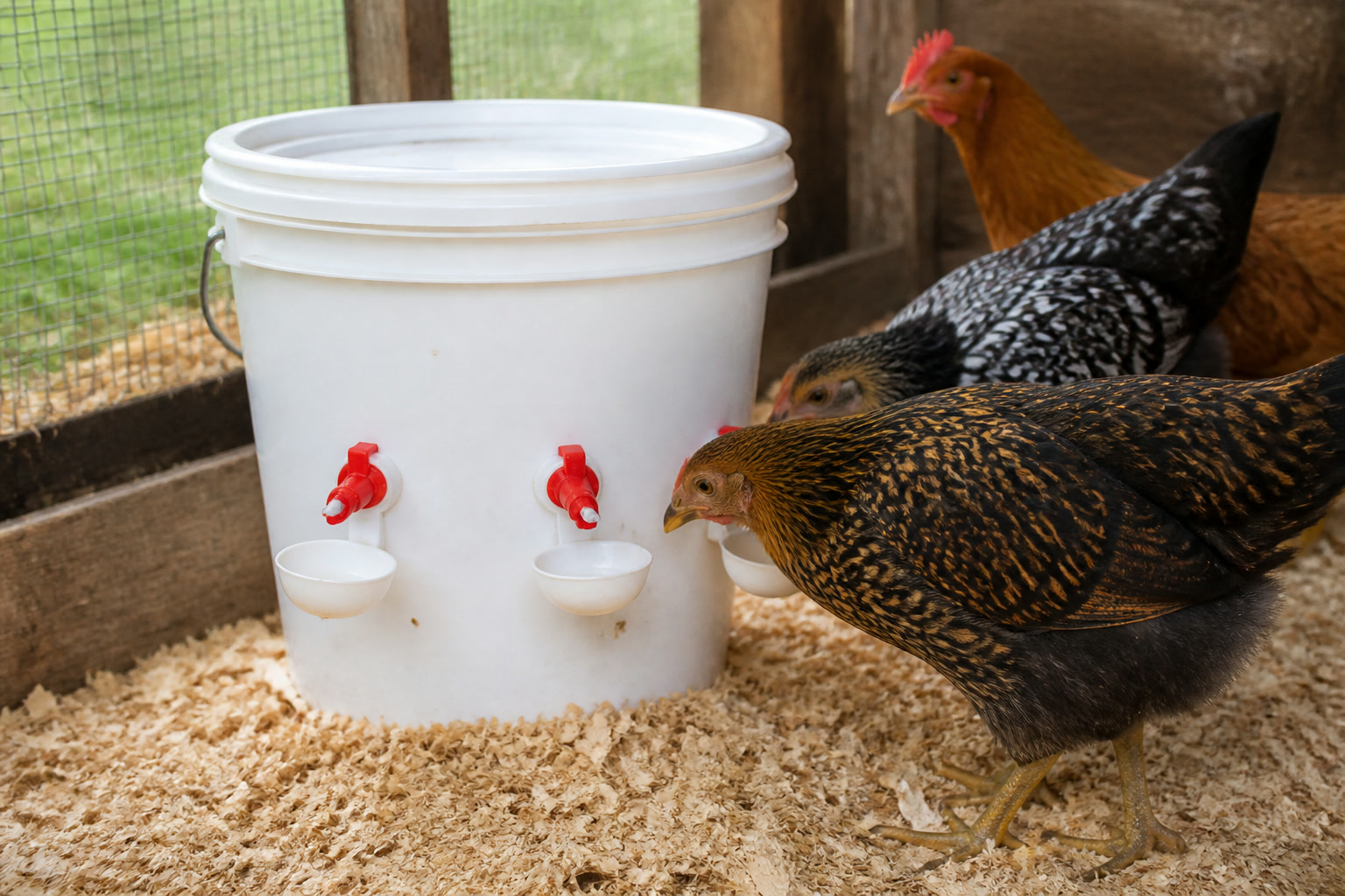 The Deep Litter Method for a Warm Winter Chicken Coop — closed waterer