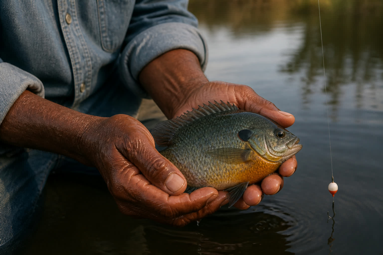 How to Catch Bluegill for Beginners, From the Bank — bluegill hand