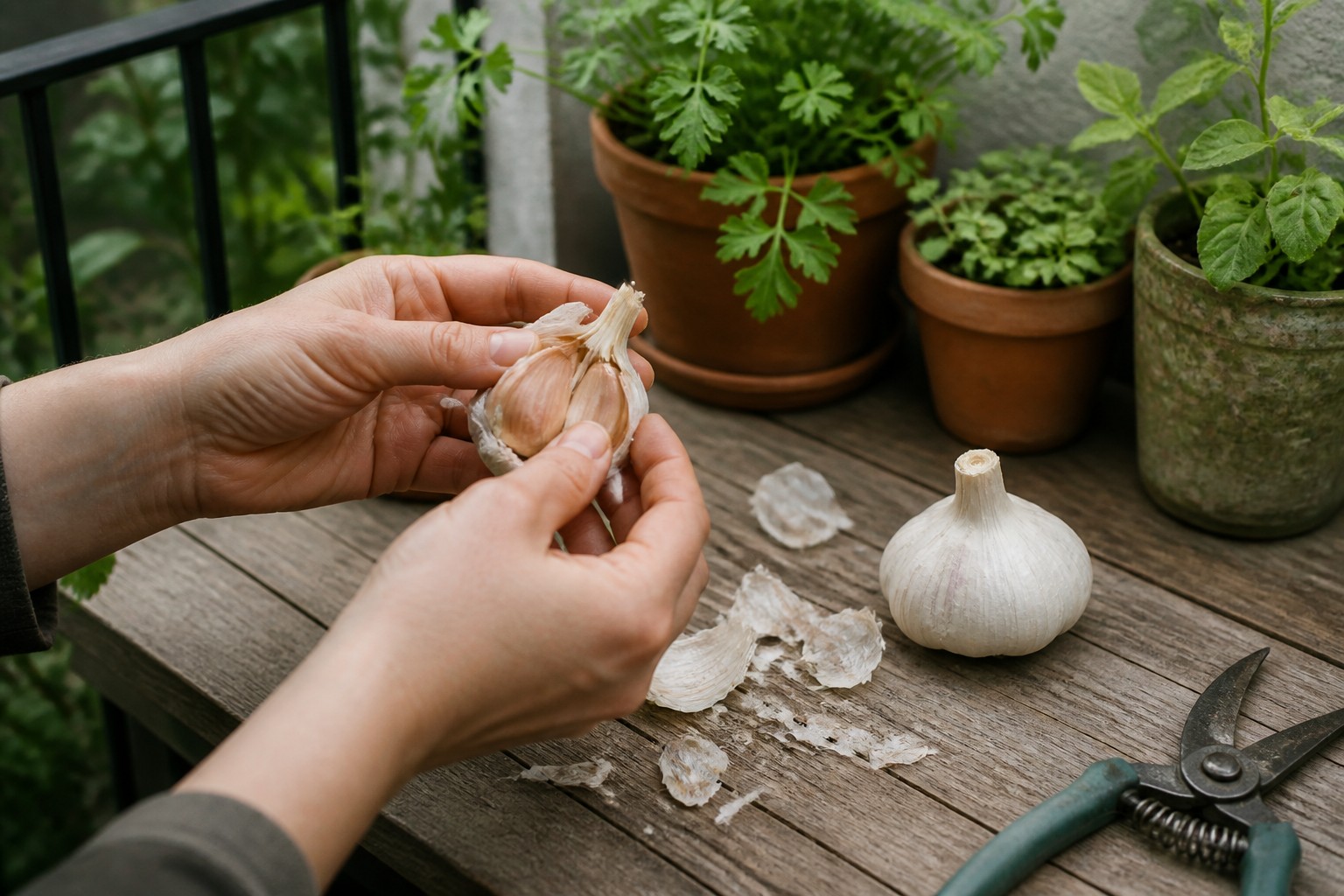 How to Grow Garlic in Containers on a Balcony — separate cloves