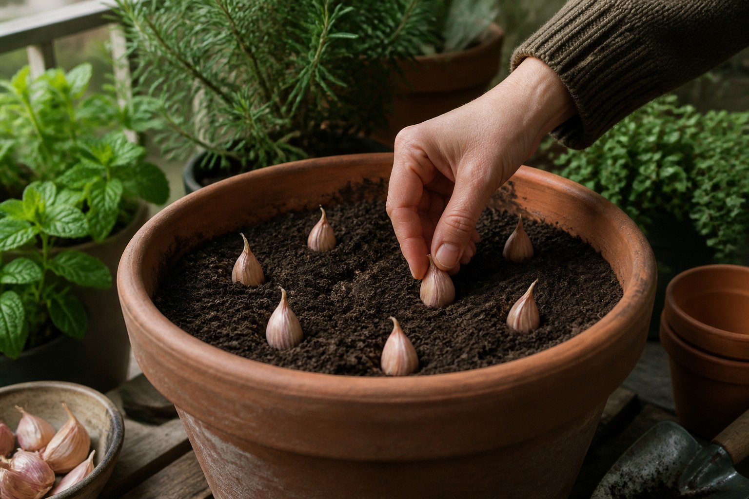 How to Grow Garlic in Containers on a Balcony — plant clove