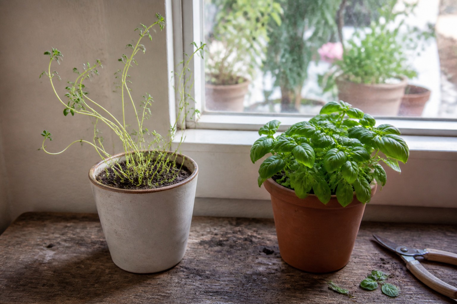 How to Grow Herbs Indoors in Winter on a Windowsill — leggy vs compact