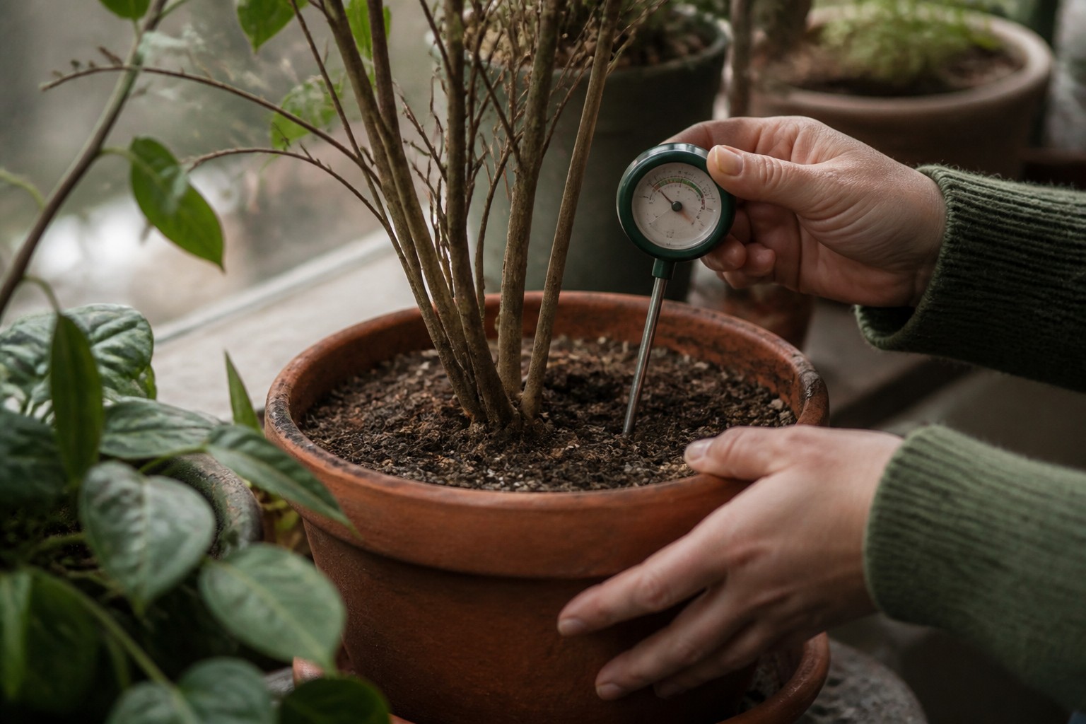 How to Overwinter Container Plants on a Small Balcony — moisture check