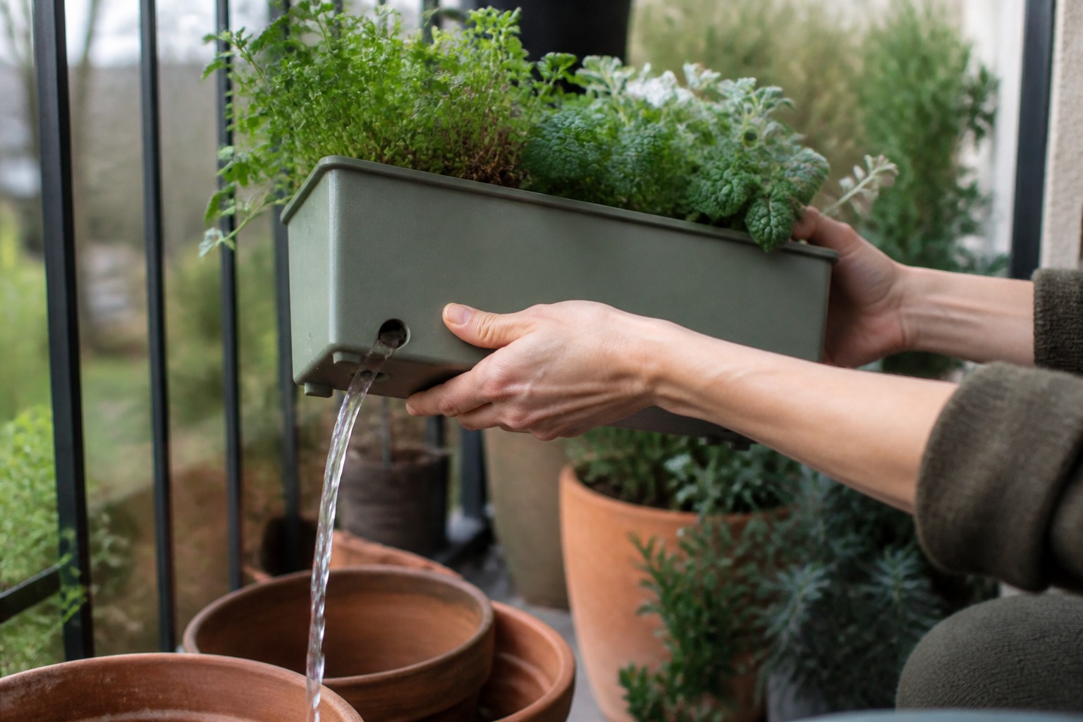 How to Overwinter Container Plants on a Small Balcony — drain reservoir