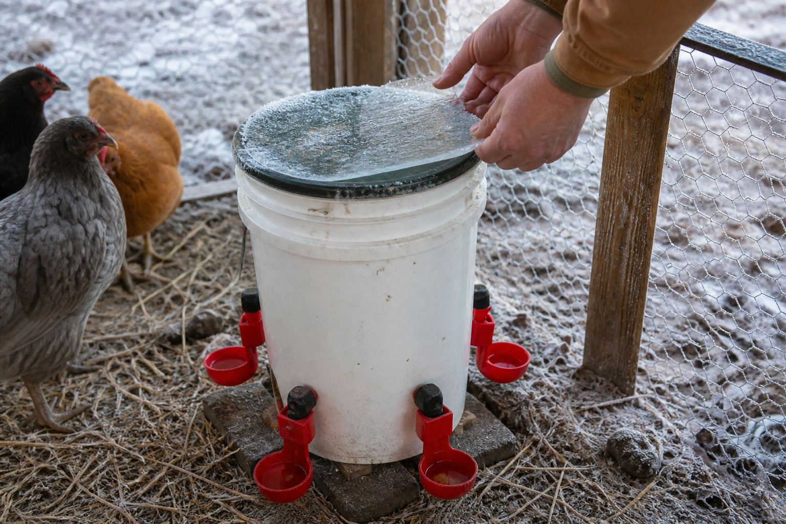 How to Prevent Frostbite on Chickens Before It Starts — nipple bucket ice