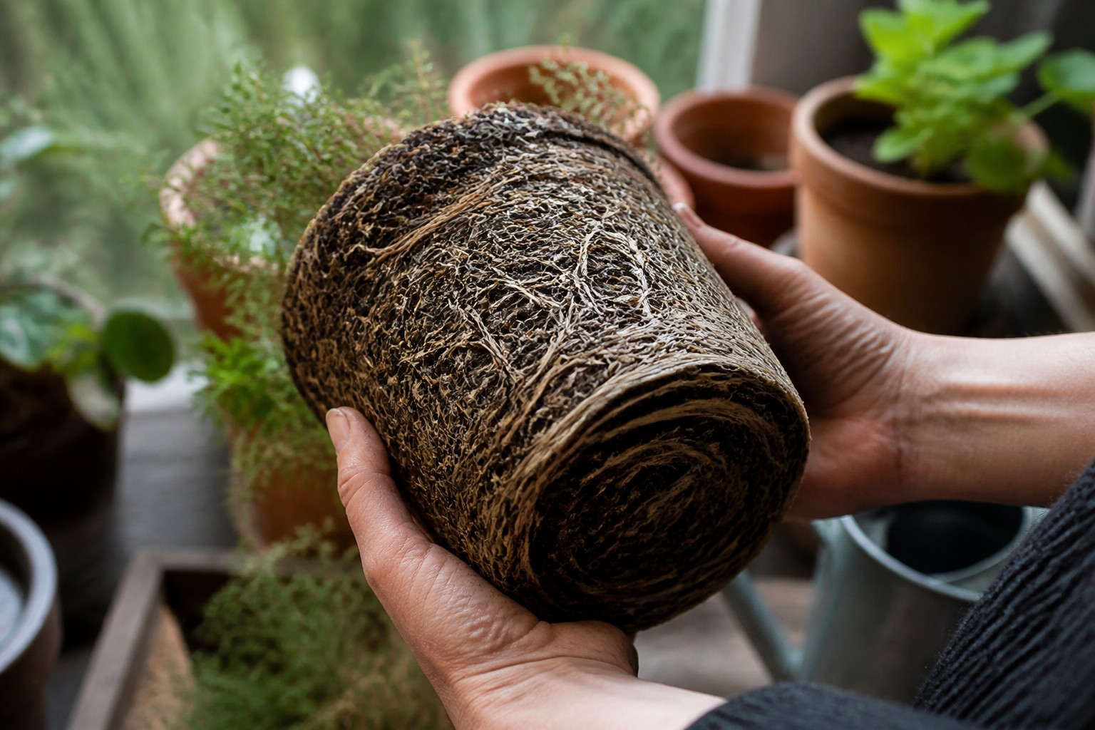 How to Repot a Root-Bound Container Plant on a Balcony — rootbound ball