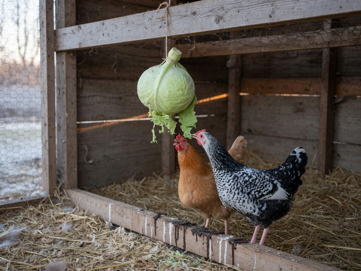 Chicken Boredom Busters for a Long Winter in the Coop — hanging cabbage
