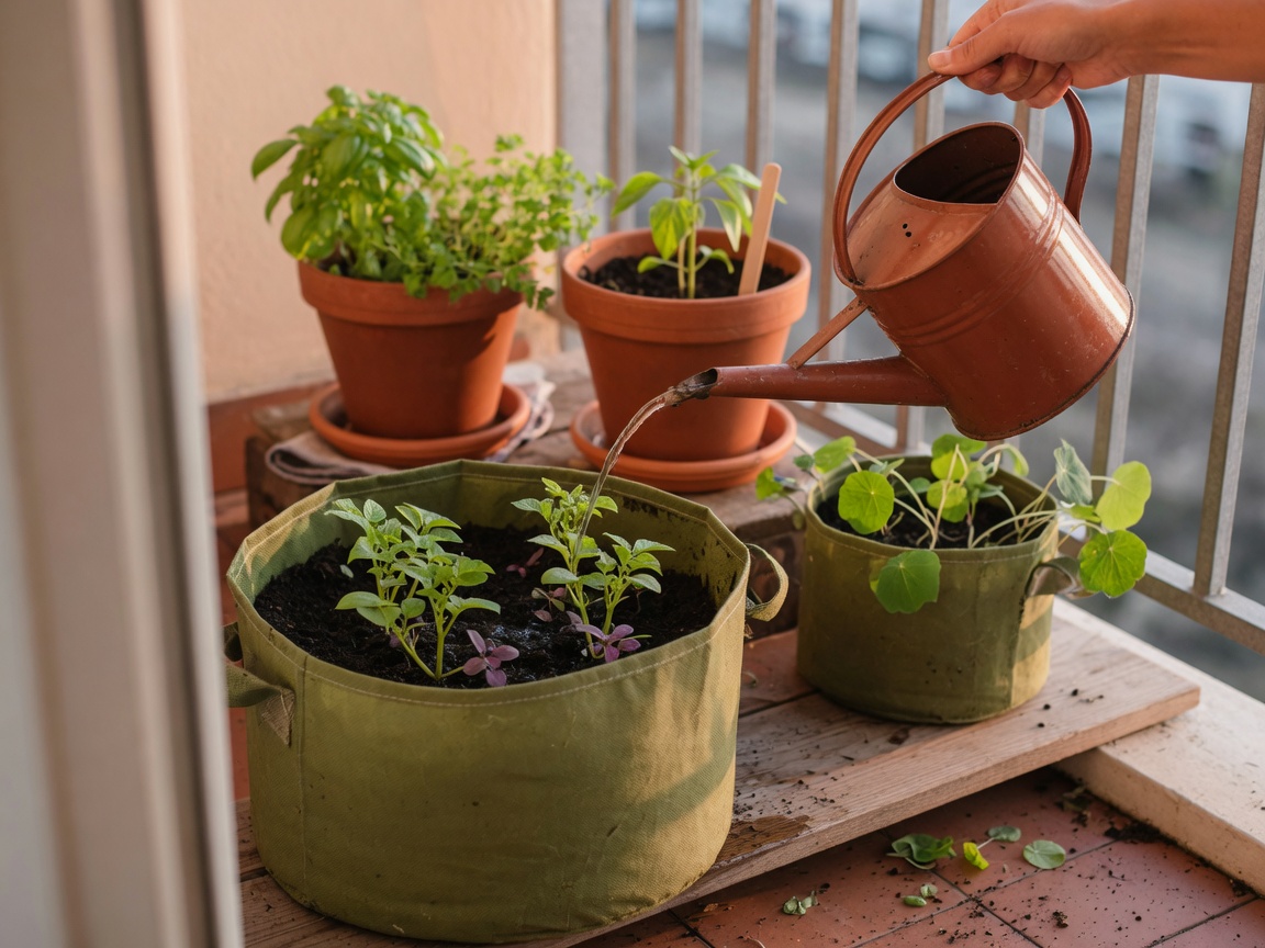 How to Grow Potatoes in Grow Bags on a Balcony — watering