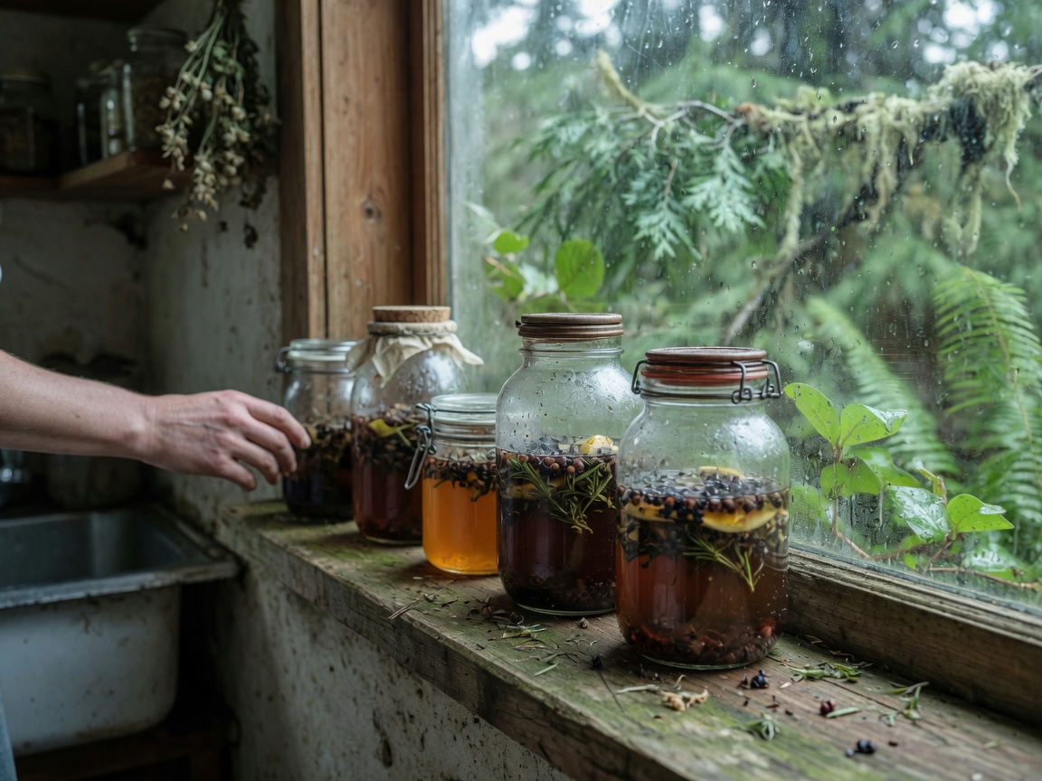 How to Make an Herbal Oxymel (Honey and Vinegar) — steeping jars