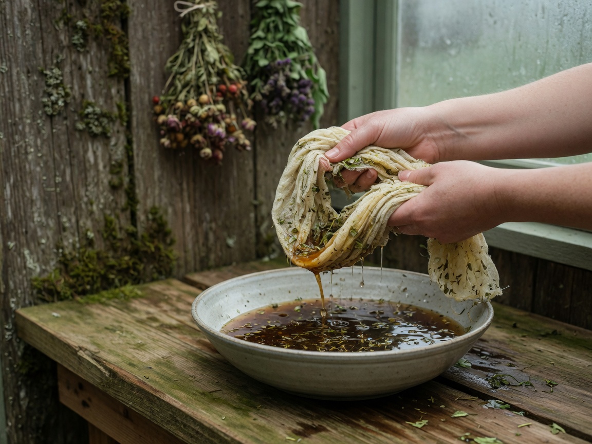 How to Make an Herbal Oxymel (Honey and Vinegar) — straining hands