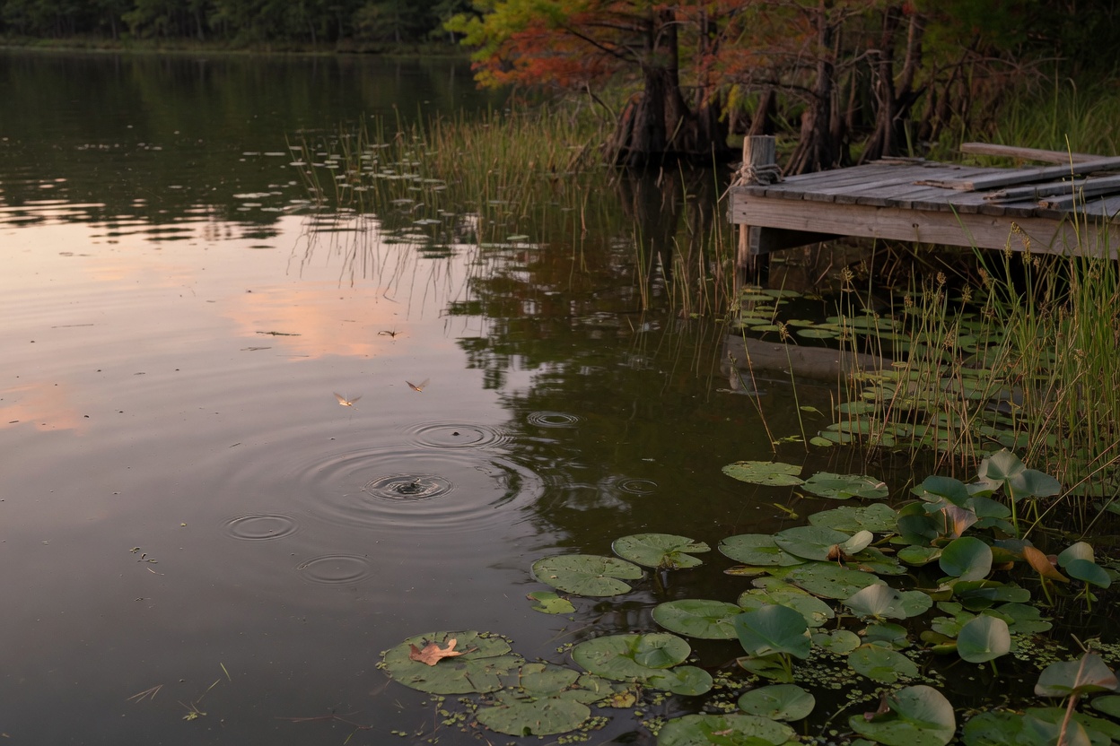 Panfish rising in the shallows at dusk